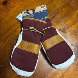 Hestra Bordeaux and White Mittens